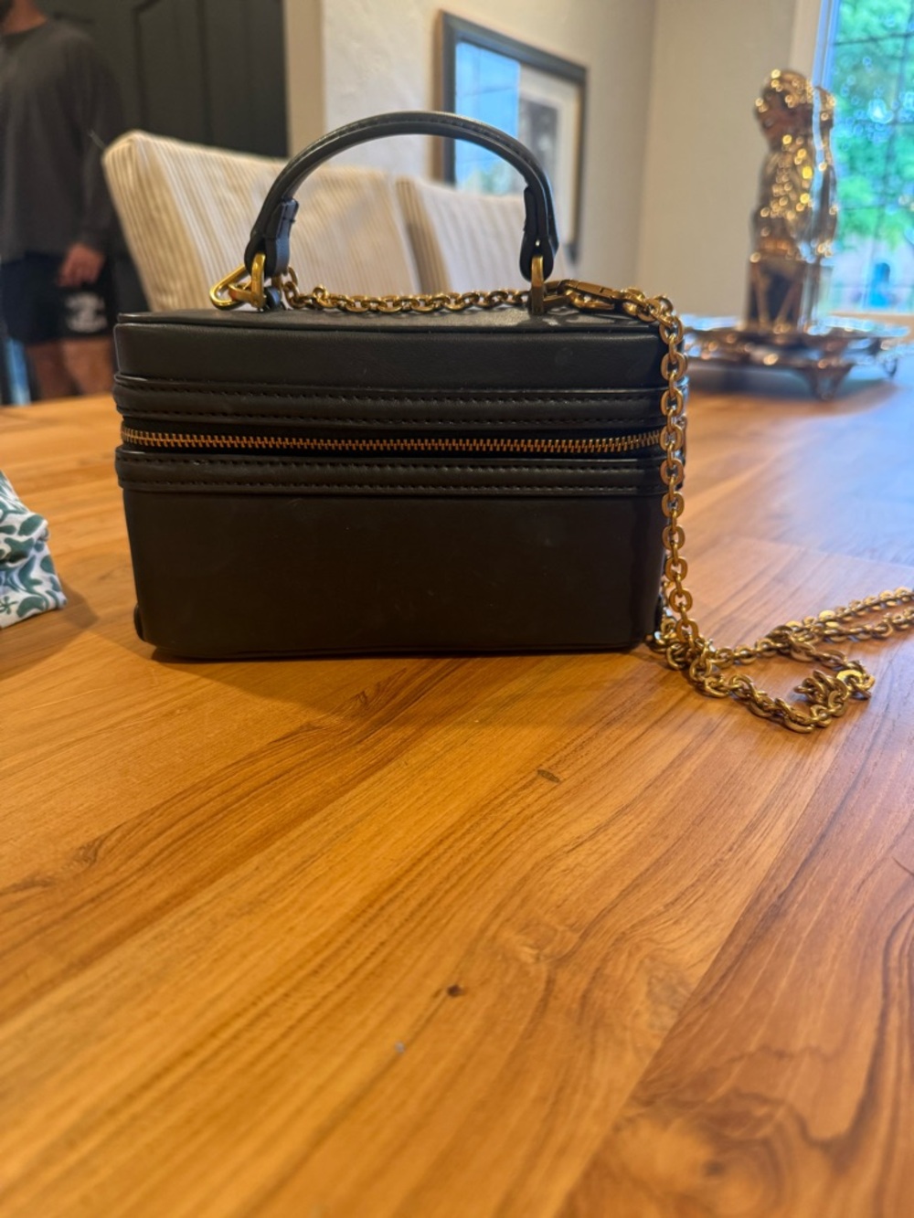 Zara Black Box Crossbody Bag with Gold Chain